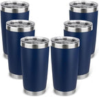 20oz Stainless Steel Tumbler Bulk with Lid, Travel Mug - Double Wall Vacuum Powder Coated Cup - Navy Blue, 6 Pack by Unknown