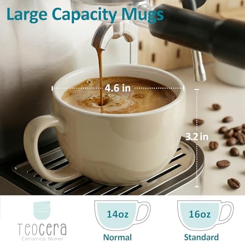 Teocera 16oz Large Coffee Mugs Set of 4 - Thick Cream Porcelain Cups for Cappuccino, Latte, Tea & Hot Chocolate - Dishwasher Safe Ceramic with Comfort Grip Handles - Image 3