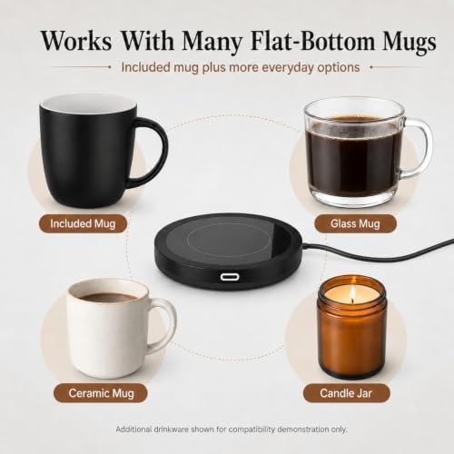 BESTINNKITS Coffee Mug Warmer & Mug Set for Desk, 14oz Ceramic Mug, Black - Image 5