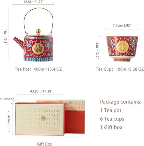 Chinese Tea Gift Set Service Porcelain Wedding Tea Set, Kungfu Tea Set, Enamel Color Change Household Wedding Gift to The end 1 Tea Pot 6 Cups 1 Gift Box - Image 3