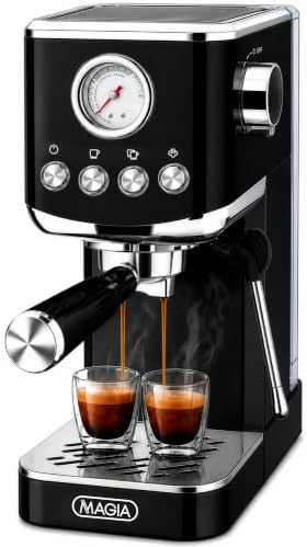 Zulay Kitchen Magia Compact Espresso Machine – 20 Bar Coffee Maker with Milk Frother Steam Wand, Latte & Cappuccino Maker, 1350W Fast Heating, 40oz Removable Water Tank, Stainless Steel – Black by ZulayKitchen