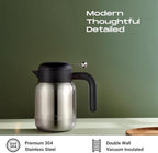 Aura Thermal Coffee Carafe Tea Pot for Keeping Hot & Iced Cold - Vacuum Insulated - Water Pitcher - Beverage Dispenser - Leakproof Cool touch handle - BPA Free - 1 Liter - Stainess - Image 3