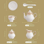 Sweejar 21 Piece Porcelain Tea Set, Vintage British Floral Relief Gold Rimmed Teapot Cup and Saucer Set, Tea Set Service with Teapot, Sugar Bowl, Milk Jug, Spoons, Tea Cup and Saucer Set of 6(Flower) - Image 3