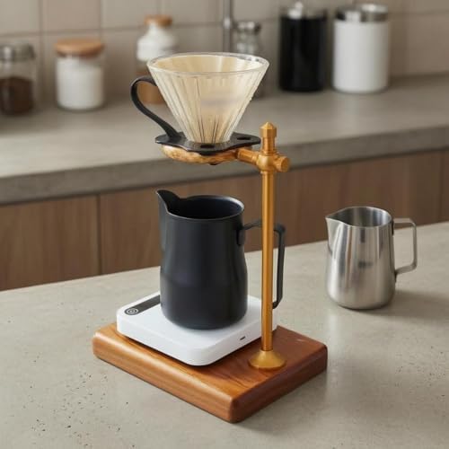 Coffee Stand Dripper Holder Pour Over Rack Manual Coffee Station Wooden Base Adjustable Support Aluminum Alloy Build Stable Rest suitable for home coffee corner setup - Image 4