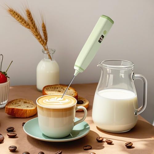 Milk Frother Handheld, Wireless Electric Foam Maker for Coffee and Baking, Built-In Battery with LED Display, USB Charging, Includes Extra Head, Compact Black Design - Image 2