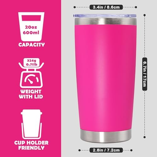 20oz Tumbler Stainless Steel Tumbler Coffee Tumbler with Lid Hot Pink, 4P - Image 4