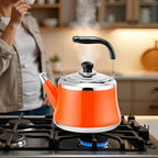 Tea Kettle Stovetop, Whistling Teapot 304 Food Grade Stainless Steel Tea Pot with Ergonomic Folding Handle Suitable for All Heat Sources(Orange,1.5L) - Image 6