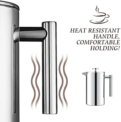 French Press Cafetiere Stainless Steel Coffee Press Double Wall Coffee Maker Insulated Coffee Pot with Extra Filter Screens, Easy Cleaning Cafeteria,350ml - Image 2