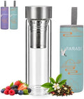Farasi Glass Tea Infuser Bottle Tumbler 15oz with Infuser and Sleeve (Teal) by WellnessHydrationBeyond