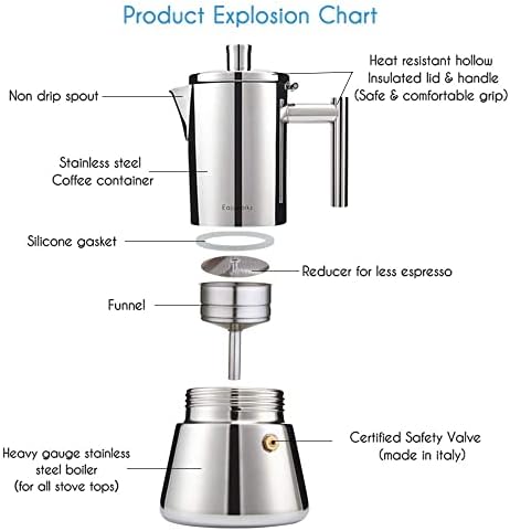 Easyworkz Diego Stovetop Espresso Maker 4Cup 6.8 oz Induction Moka Pot, Bundled with Retro Stainless Steel Coffee Spoon With Black Walnut Handle,10g - Measuring Spoon - Image 2