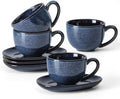 vicrays 6.5 oz Cappuccino Cups with Saucers, Set of 4, Ceramic Coffee Cup for Au Lait, Double shot, Latte, Cafe Mocha, Tea (Starry Blue) by VicraysCeramic