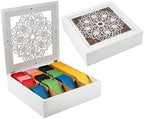 UNICRAFTALE 16 Compartments Square Wood Tea Bag Organizer Elegant Gifts Storage Box with Acrylic Window White Paulownia Tea Organizer for Home Parties 12.6x12.6x3.6 inch by UNICRAFTALE