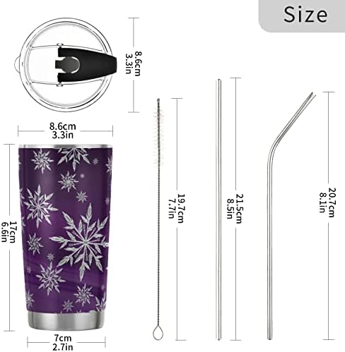 Tumbler Christmas Purple Snowflake Insulated Coffee Mug Double Wall Vacuum Travel Mug with Straw and Lid Stainless Steel 20oz - Image 3