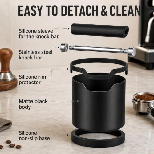 Espresso Coffee Knock Box, Large Stainless Steel Coffee Knock Box with Cleaning Brush for Home Coffee Bar, Non-Slip Base Easy Clean Removable Knock Bar (Black) - Image 5