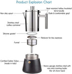 Easyworkz Double Walled Glass Coffee Mugs and Diego Stovetop Espresso Make 6Cup 10 oz - Image 7