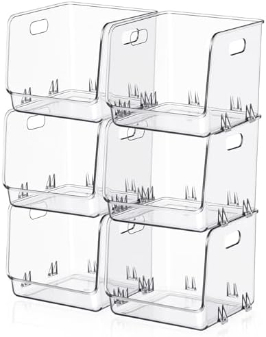 6 Pcs Clear Plastic Storage Bins Stackable Pantry Organizer by Ferrochef