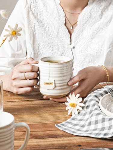 LE TAUCI Ceramic Coffee Mugs Set of 4, 12 oz, Rustic Style, Arctic White - Image 2
