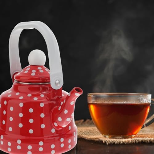 Cabilock Enamel Tea Kettle with Red Polka Dot, Stovetop Teapot 1.1 Qt - Image 6