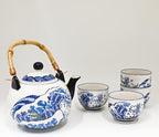 Urban Tokyo Hokusai Inspired Great Wave Porcelain Tea Set with Bamboo Handle, 30 oz Teapot with 4 Cups, Blue and White, Gift Box - Image 5