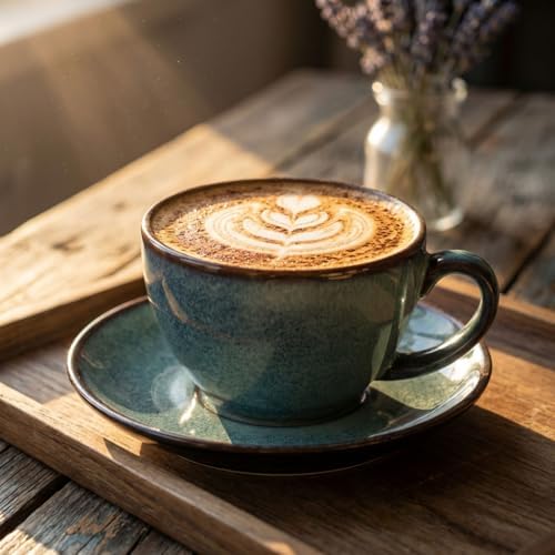 Cappuccino Coffee Mug 4-Piece Set [6.7 oz], Ceramic cup and Tea Cup Set, Latte Cup, Latte Art Cup, with Saucer, Suitable for Cafes, Family Gatherings, Parties, Haze Green - Image 4