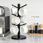 Bamboo Coffee Mug Tree with 6 Hooks,Black Coffee Cup Holder - Image 4