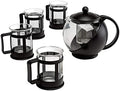 Primula Half Moon Teapot_Set with 4 Tea_Cups, Removable Stainless Steel Filter and Infuser, Glass Tea_Maker, Filter, Dishwasher Safe, 40-Ounce, Tea Gift Set,Tea Set for Service of 4 Adults (Pack of 6) by Primula