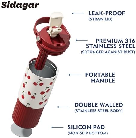 26 oz Insulated Stainless Steel Tumbler with Straw & Handle Red - Image 4