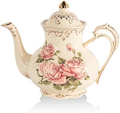 YOLIFE Pink Rose Teapot with Infuser, 35 OZ / 4 Cup Tea Pot by YOLIFE