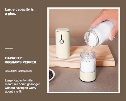 Stainless Steel Rechargeable Electric Salt and Pepper Grinder Set, USB Charging with Dust Cover, 6 Adjustable Grinding Modes + LED Light 2packBlack+Cream - Image 4
