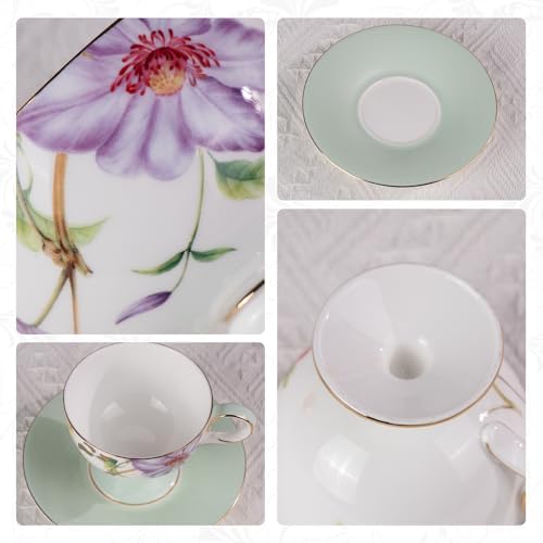 KAMMAK Tea Cups Set of 2,Ceramic Floral Pattern Demitasse Cup - Image 4