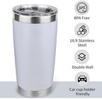 20oz Stainless Steel Tumbler Bulk with Lid, Travel Mug - Double Wall Vacuum Powder Coated Cup - White, 12 Pack - Image 3