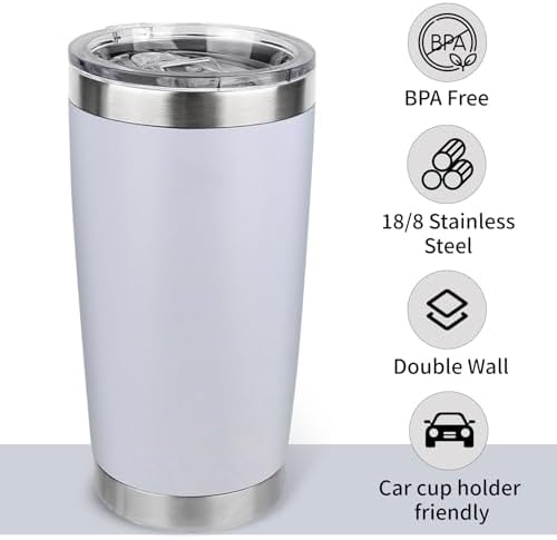 20oz Stainless Steel Tumbler Bulk with Lid, Travel Mug - Double Wall Vacuum Powder Coated Cup - White, 12 Pack - Image 3