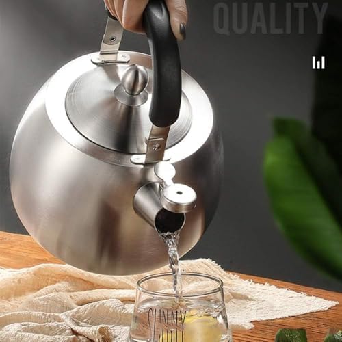 304 Stainless Steel Whistling Tea Kettle with Ergonomic Bakelite Handle Tea Pot Suitable for All Stovetop Kettle Teapot Silver - Image 4