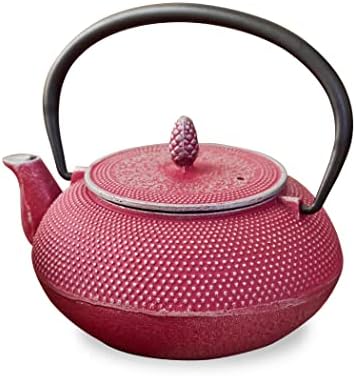 Roji Associates Cast Iron Teapot, Nanbu Tekki Teapot, ARARE - Round Type, Made in Japan, with Tea Strainer, Inner Enamel Finish, Pink Silver (20.29 fl oz) by NOREN