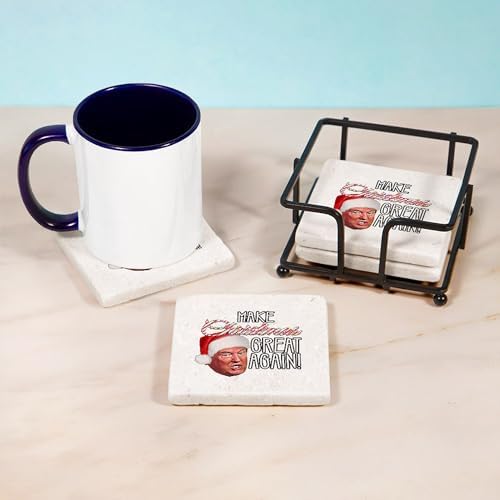 CafePress Donald Trump Great Christmas Tumbled Stone - Set of 4 Coasters Set of 4 w/holder - Image 3