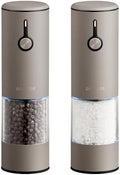 Stainless Steel Rechargeable Electric Salt and Pepper Grinder Set, USB Charging with Dust Cover, 6 Adjustable Grinding Modes + LED Light 2pack，Brown by GORMODEOfficial