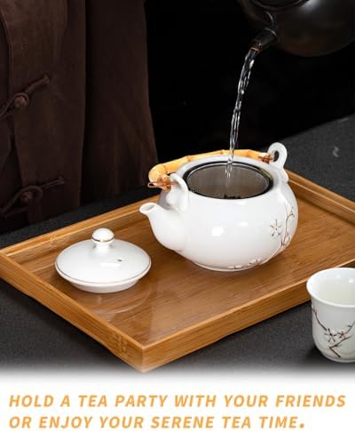 Japanese Tea Set Porcelain Tea Set with Teapot and Tea Cup Set for 4, White Tea Sets for Adults with Stainless Infuser and Bamboo Tray, Asian Tea Set for Tea Lovers/Women/Men (White Plum) - Image 5