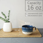 Bosmarlin Ceramic Coffee Mug Set of 4, 16 Oz, Jumbo Latte Mugs, Dishwasher and Microwave, Unique Reactive Glaze (Deep Blue, 16 Oz) - Image 2