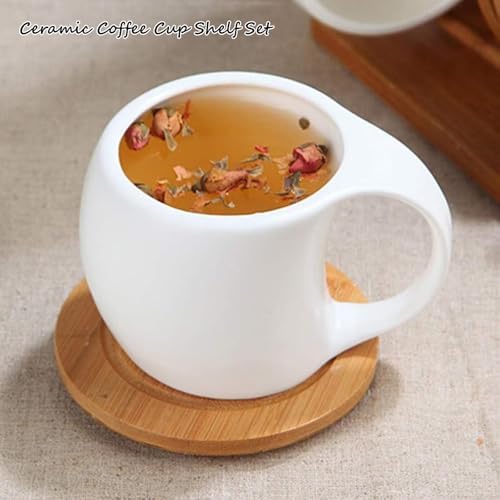 Bamboo Coffee Mug Holder Tree, Ceramic Coffee Cup Shelf Set 6 Piece Creative Cup Stand and Saucer Combination Coffee Mugs Kitchen Shelf Set (5x6.1x14.8) - Image 6