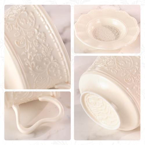 Tea Cups and Saucers Set of 2, 7oz Stackable Porcelain Coffee Cup, YFH1+2 - Image 4