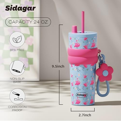 SDGA+ 24 oz Stainless Steel Tumbler with Lid and Straw, Insulated Water Bottle Leak Proof for Hot and Cold, Portable Travel Coffee Mug, Reusable Coffee Cup for Women, Flamingo Pink - Image 2