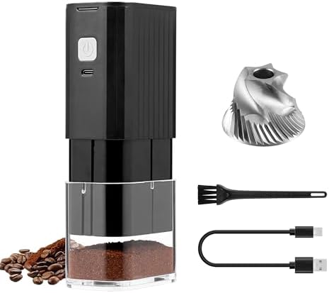 VEVOK CHEF Portable Electric Coffee Grinder,Adjustable Stainless Steel Burr Coffee Bean Mill,One-Button Grinder with USB Rechargeable,Auto‑Stop for Espresso to French Press,for Outdoor Use(Black) by VEVOKCHEF