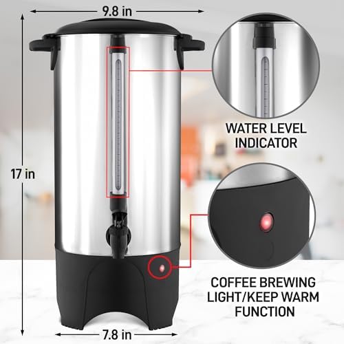 Zulay Commercial 45 Cup Coffee Urn - Stainless Steel Coffee Maker With Twist-Lock Lid & Cool-Touch Handles - Quick Brewing Coffee Maker With Keep Warm Mode For Events & Catering - Silver - Image 3