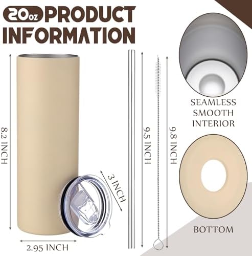 8 Pcs 20oz Insulated Stainless Steel Tumbler with Lid and Straw, Brown - Image 4
