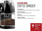 Chefman Coffee Grinder Electric Burr Mill - Freshly Grinds Up to 2.8oz Beans, Large Hopper with 17 Grinding Options for 2-12 Cups, Easy One Touch Operation, Cleaning Brush Included, Black - Image 2
