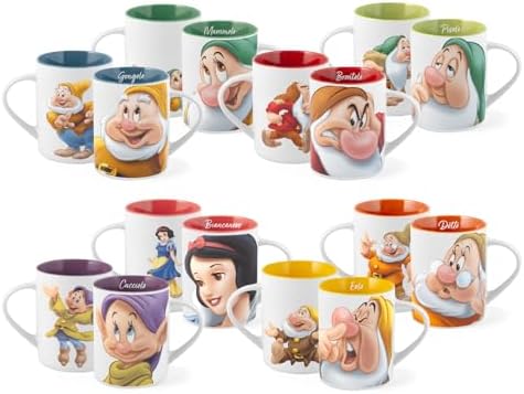 Home Disney New Bone China POP Mug Set of 12, 330cc - Snow White and the Seven Dwarfs Assorted Characters, Dishwasher and Microwave Safe by Home