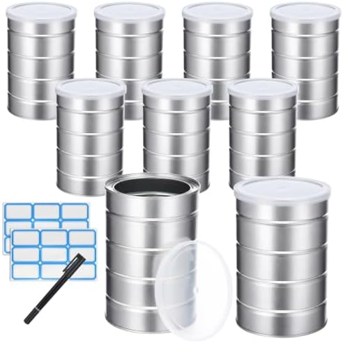 8 Pack Empty Coffee Cans with Lids, Stickers and Pen, 3.9 x 5.9 in Metal Tin Can, Silver Loose Leaf Tea Containers with Ribbed Body for Kitchen Storage, Arts Crafts, Cookies or Dried Fruit - Image 2