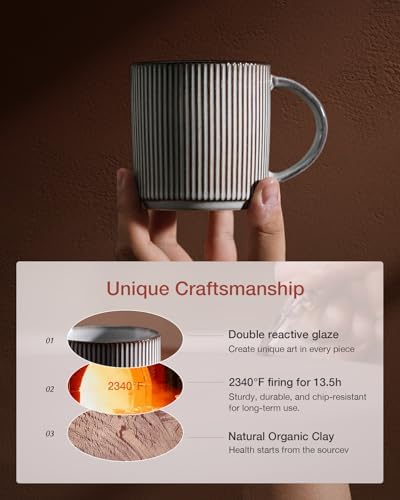 famiware Coffee Mug Set of 6, Star 12 oz Ceramic Mugs Cups Set with Handle - Image 3