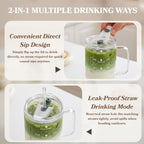 40 oz Glass Tumbler with Lid and Straw, Glasses Tumbler with Time Marker, Silicone Boot, Spill-proof Drinking Glasses for Cocktail, Juice, Smoothies, Set of 2 - Image 3