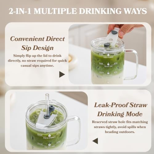 40 oz Glass Tumbler with Lid and Straw, Glasses Tumbler with Time Marker, Silicone Boot, Spill-proof Drinking Glasses for Cocktail, Juice, Smoothies, Set of 2 - Image 3